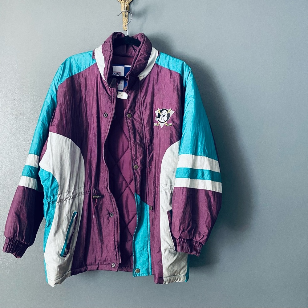 90’s LOGO 7 NFL Might Ducks Purple and Teal Puffer Jacket